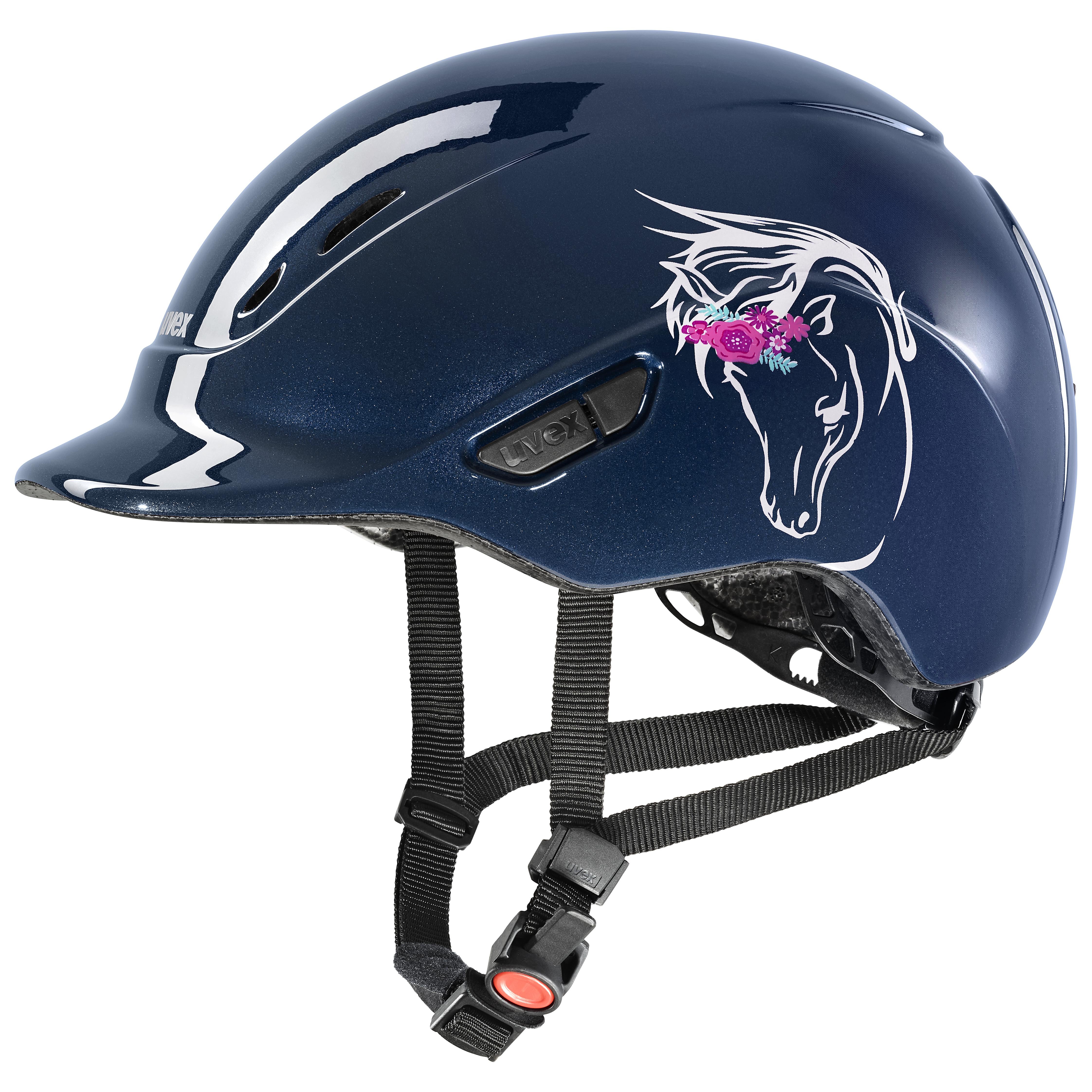 Uvex - Shiny Flower Navy - Casque d'équitation réglable pour enfant taille 49-54 cm